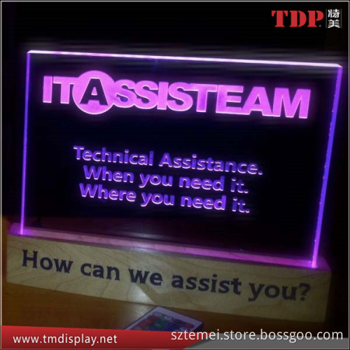Custom Made Desktop LED Sign, Acrylic LED Edge Lit Sign with Wooden Base